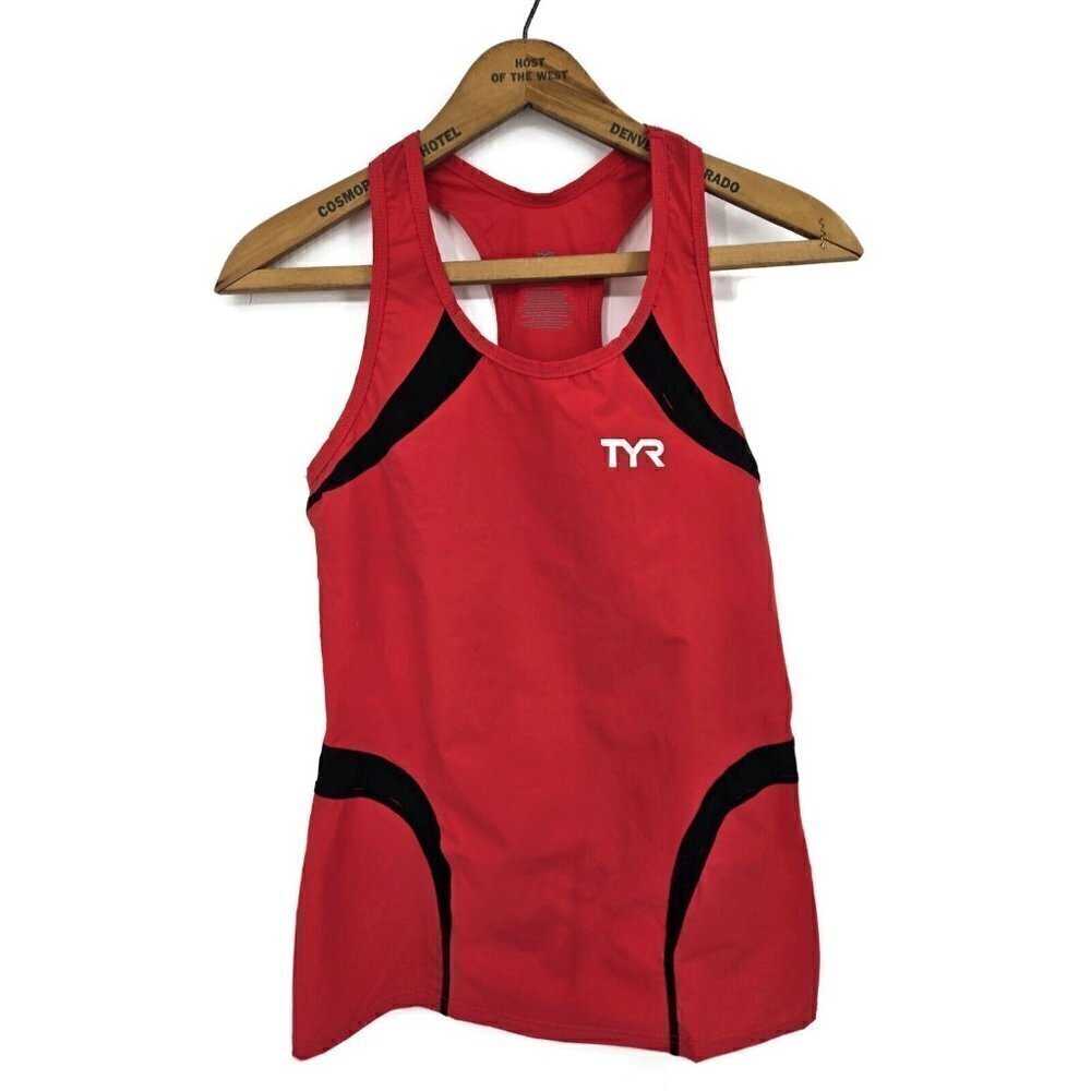 New TYR Carbon Tri Tank Womens L Red Black Triathlon Top